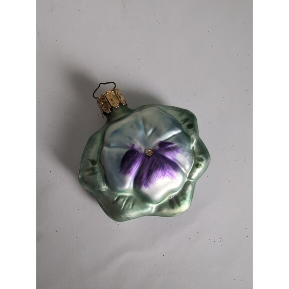Vtg Pansy Flower Glass Christmas Ornaments Vtg 3 Inge-glas Germany - Picture 6 of 8